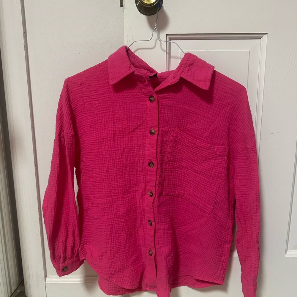 SHEIN Women's Pink Button Down Shirt